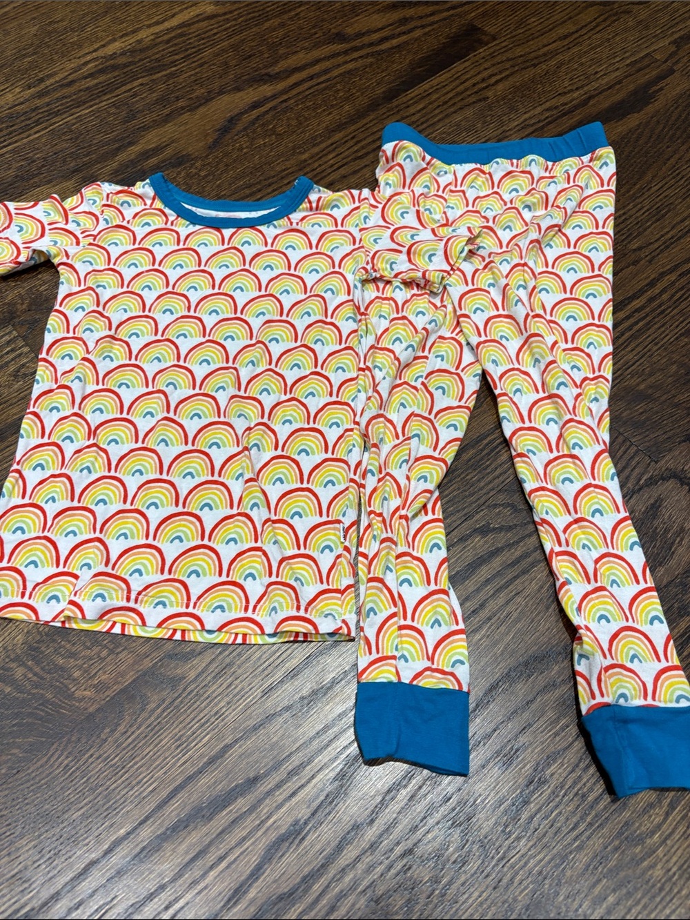 Little Sleepies Rainbow Print Pajama Set with Blue Trim